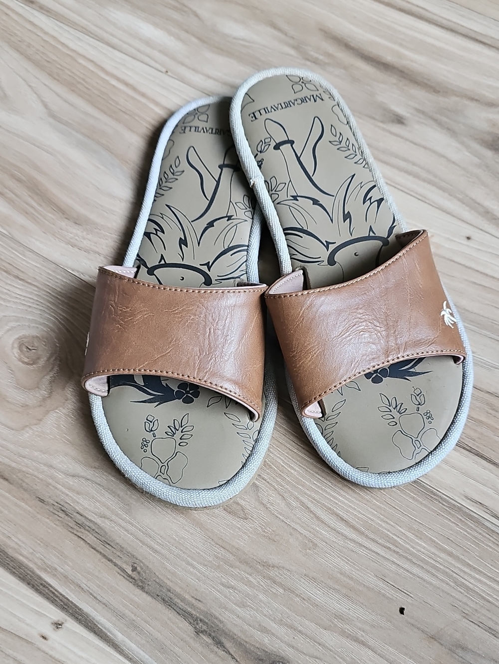Margaritaville Brown Slide Sandals with Floral Footbed